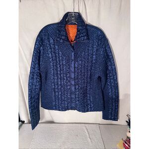 UBU Original Reversible Travel Jacket Blue & Orange Zip Front Puffy Size Large